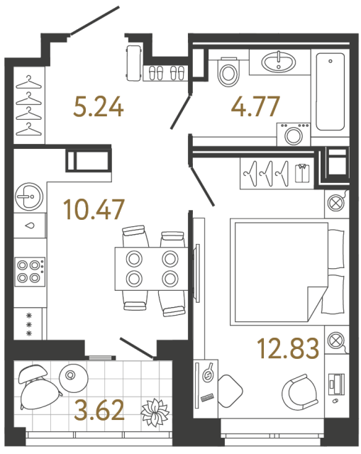 Однокомнатная квартира №154 в ЖК Ultra City 3 - 33.31 м²