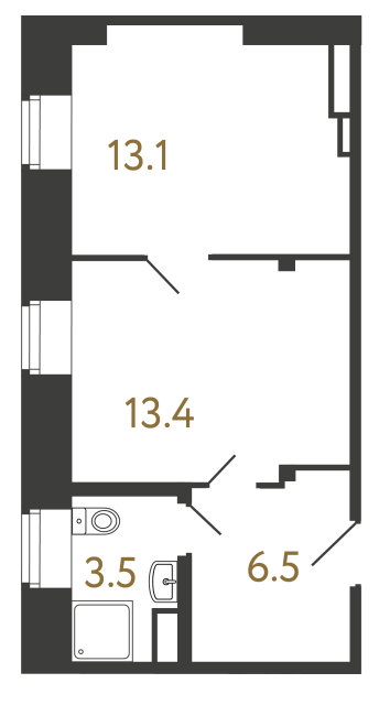Однокомнатный номер №100 в ЖК Типография - 36.5 м²  - №2