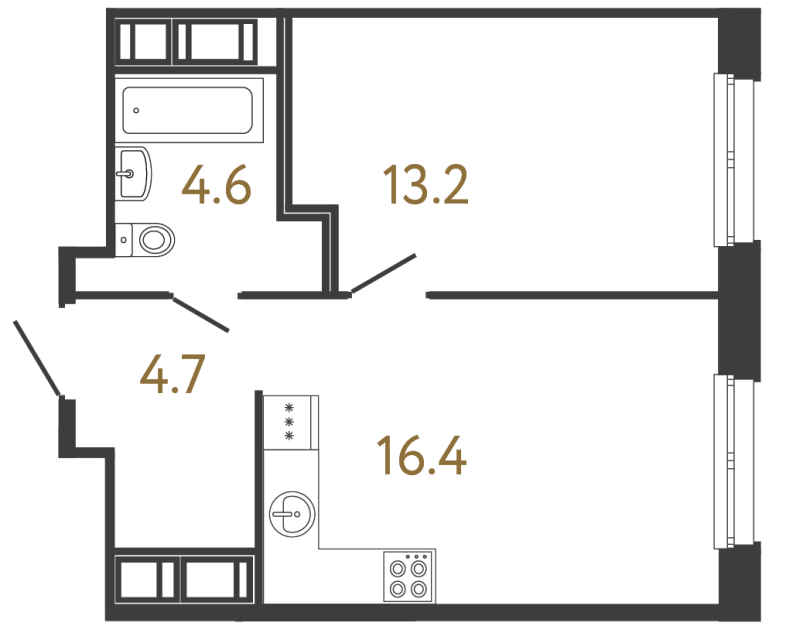 Однокомнатная квартира №210 в ЖК Передвижники - 38.9 м²  - №2