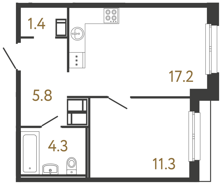 Однокомнатная квартира №211 в ЖК Передвижники - 40 м²  - №2