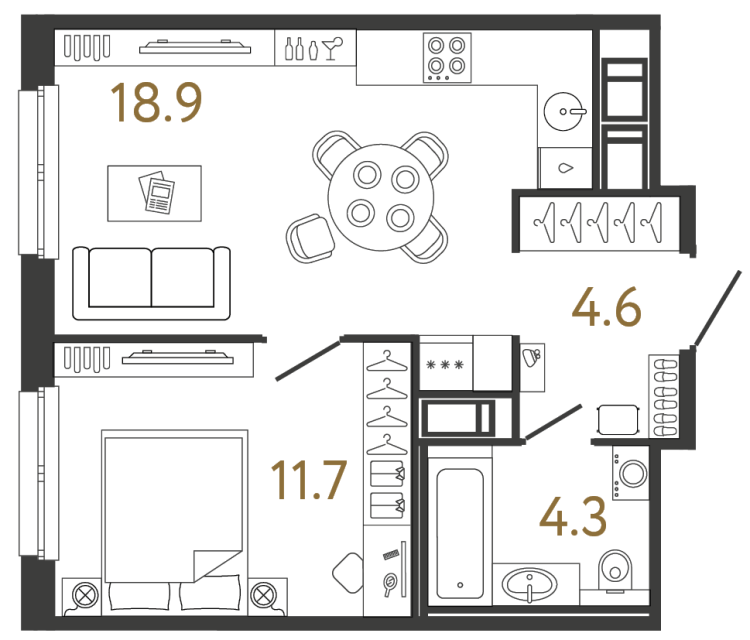 Однокомнатная квартира №341 в ЖК Передвижники - 39.5 м²