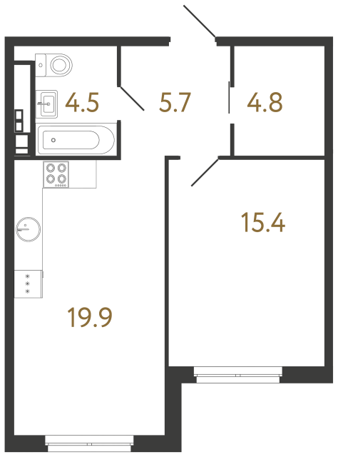 Однокомнатная квартира №69 в ЖК Визионер - 50.3 м²  - №2