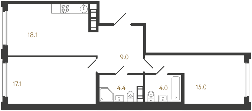 Двухкомнатная квартира №757 в ЖК Гений - 67.6 м²  - №2