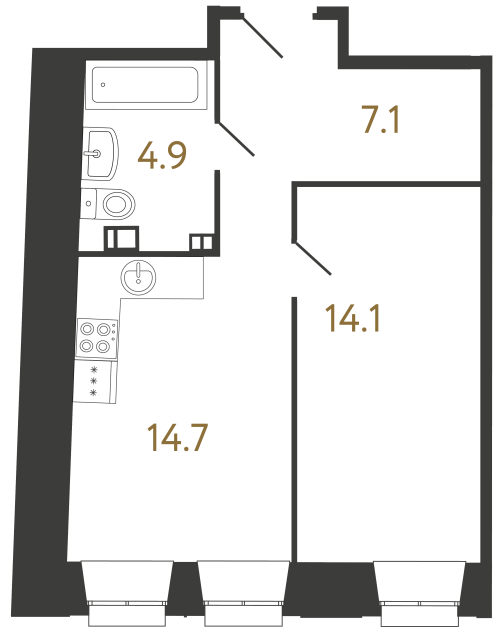 Однокомнатные апартаменты №7 в ЖК Светоч - 40.8 м²  - №2