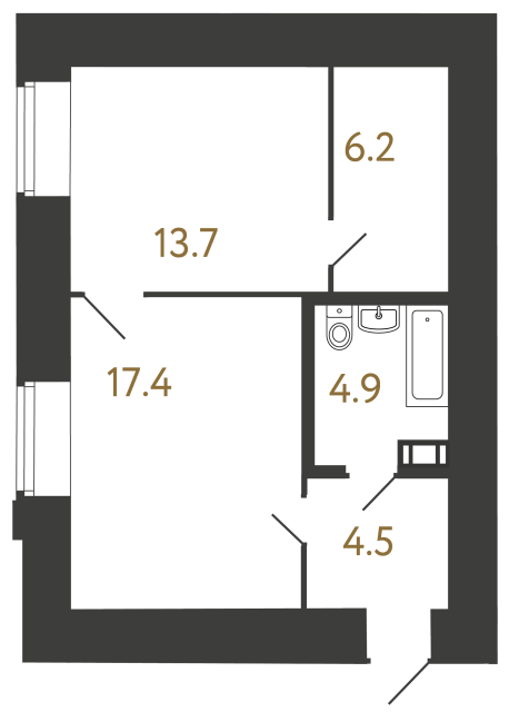 Однокомнатный номер №40 в ЖК Типография - 46.7 м²  - №2