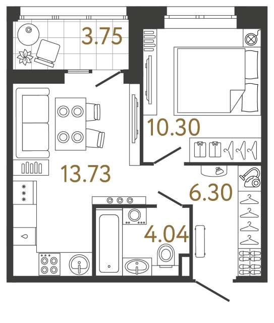 Однокомнатная квартира №908 в ЖК Ultra City 3 - 34.37 м²