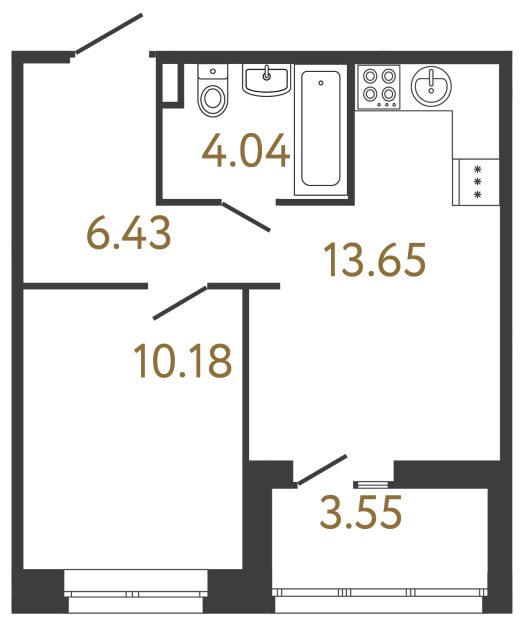 Однокомнатная квартира №782 в ЖК Ультра Сити 3.0 - 34.3 м²  - №2