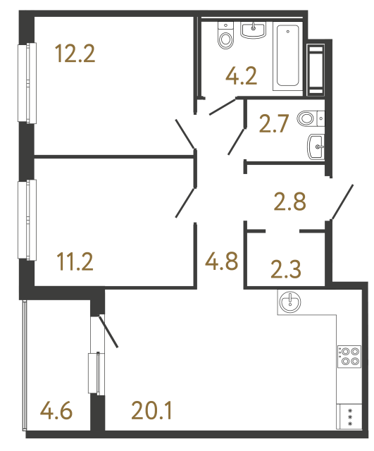 Двухкомнатная квартира №291 в ЖК Передвижники - 60.3 м²  - №2