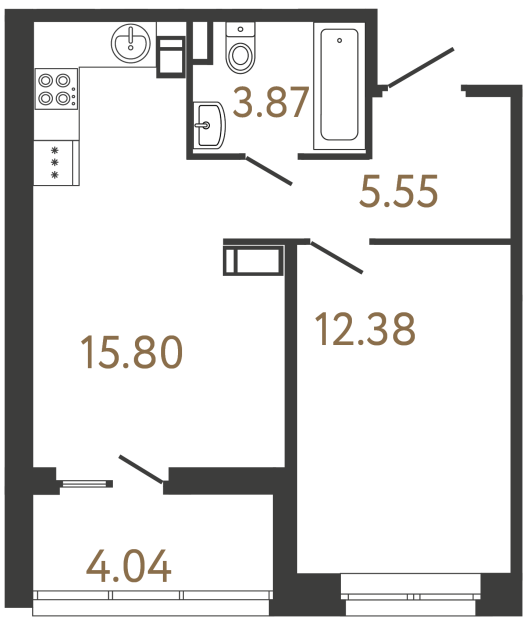 Однокомнатная квартира №616 в ЖК Ultra City 3 - 37.6 м²  - №2