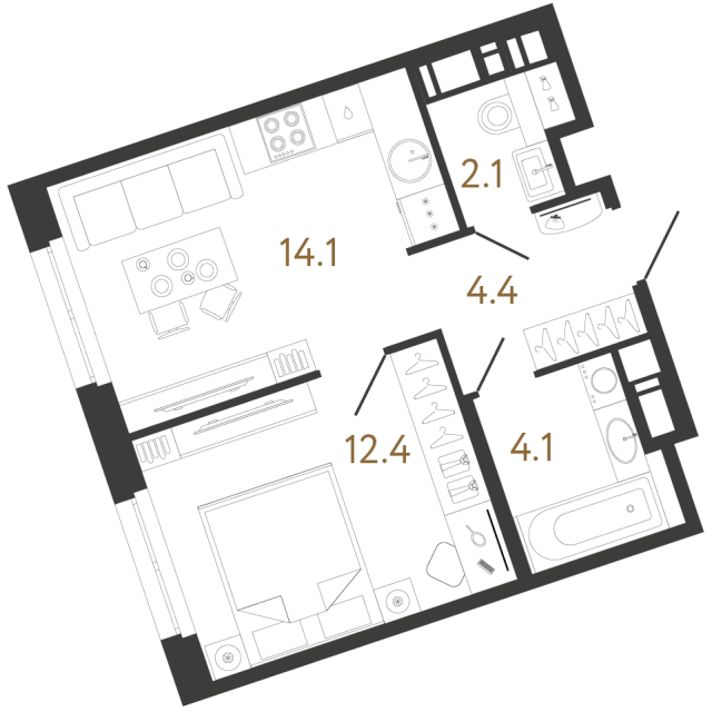 Однокомнатная квартира №119 в ЖК Литера - 37.1 м²