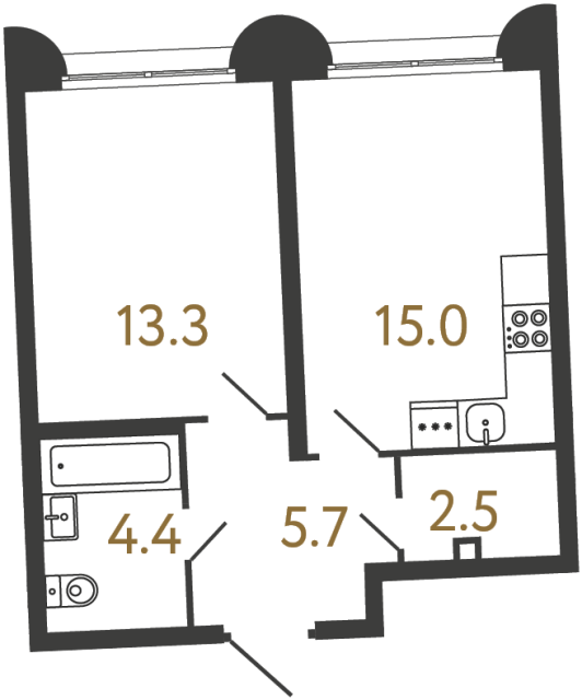 Однокомнатная квартира №32 в ЖК Цвет Зеленогорска - 40.9 м²  - №2