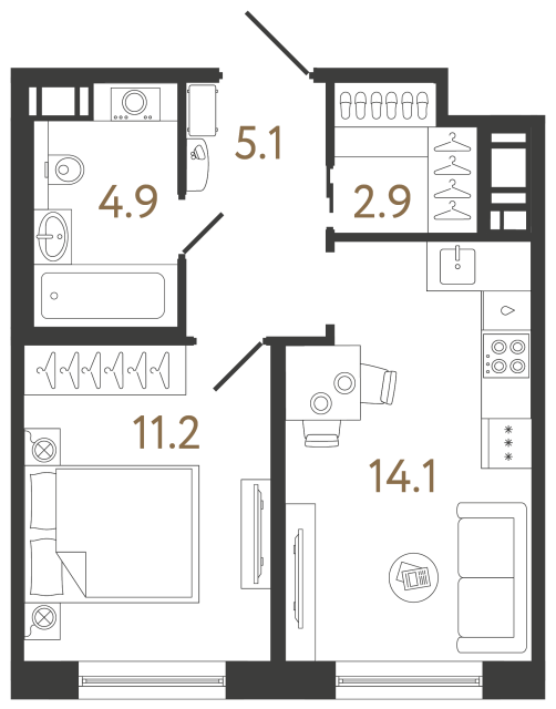 Однокомнатная квартира №191 в ЖК Передвижники 2 - 38.2 м²