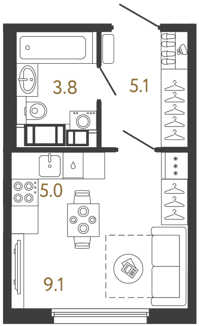 Студия №117 в ЖК Гений - 23 м²