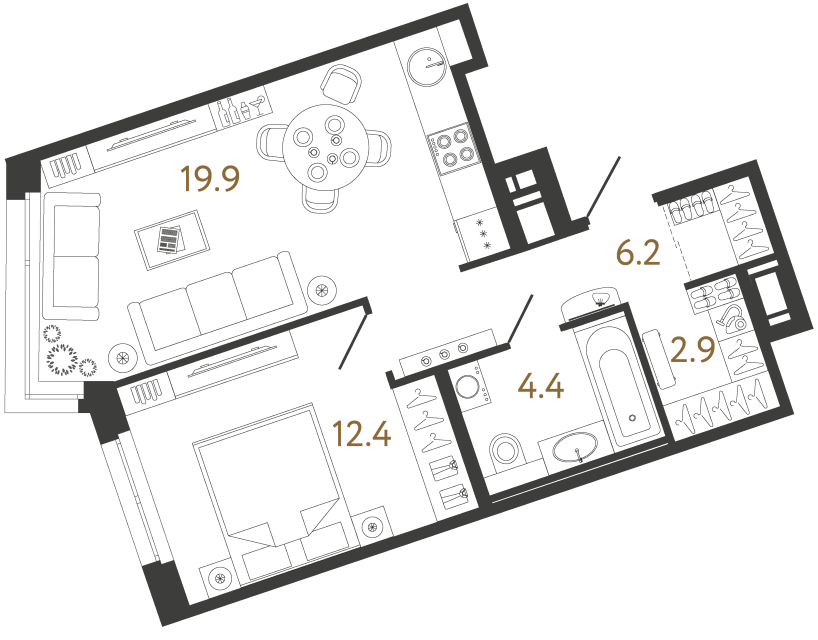 Однокомнатная квартира №133 в ЖК Литера - 45.8 м²