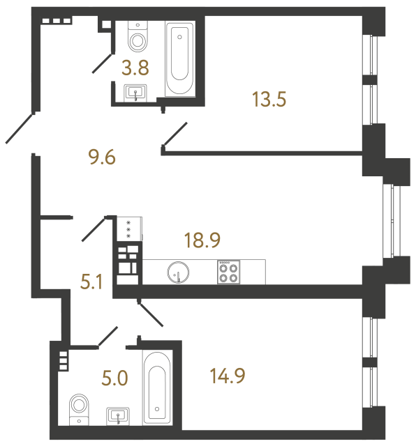 Двухкомнатная квартира №37 в ЖК Коллекционер - 70.8 м²  - №2