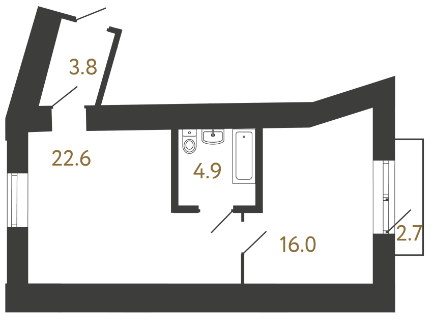 Однокомнатный номер №129 в ЖК Типография - 50 м²  - №2