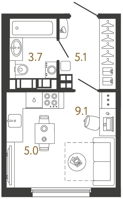 Студия №673 в ЖК Гений - 22.9 м²
