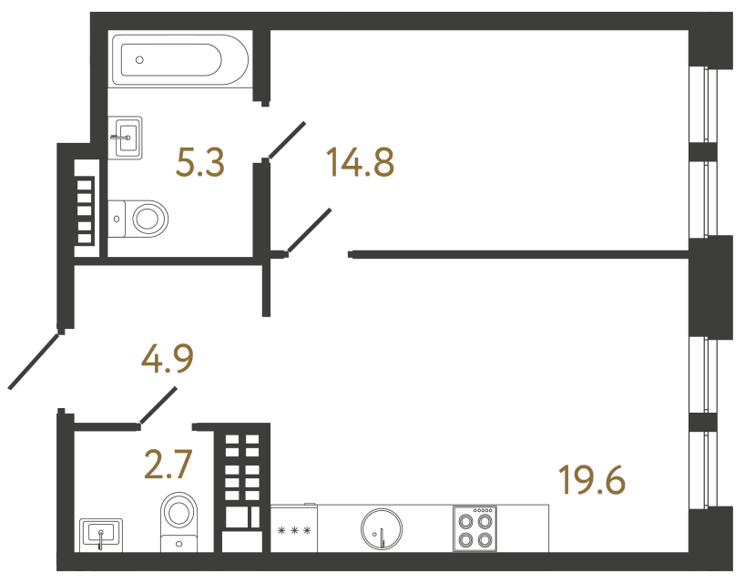 Однокомнатная квартира №58 в ЖК Коллекционер - 47.3 м²  - №2