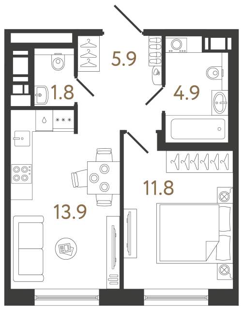 Однокомнатная квартира №65 в ЖК Передвижники 2 - 38.3 м²