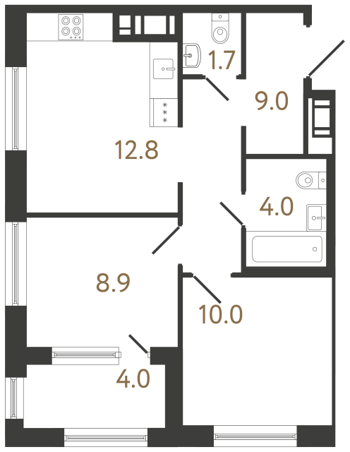 Двухкомнатная квартира №17 в ЖК Передвижники 2 - 46.4 м²  - №2