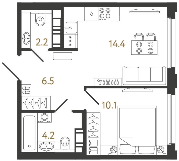 Однокомнатная квартира №969 в ЖК Гений - 37.4 м²