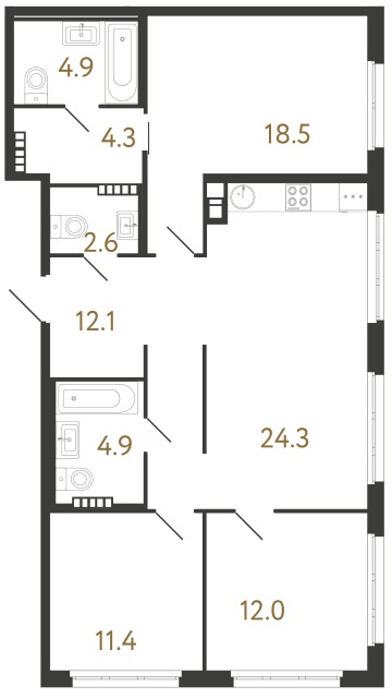 Трёхкомнатная квартира №126 в ЖК Визионер - 95 м²  - №2