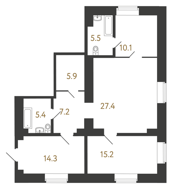 Двухкомнатный номер №58 в ЖК Типография - 91 м²  - №2