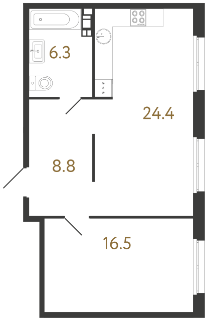 Однокомнатная квартира №7 в ЖК Визионер - 56 м²  - №2