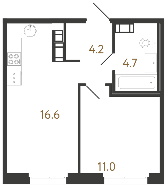 Однокомнатная квартира №53 в ЖК Куинджи - 36.5 м²  - №2