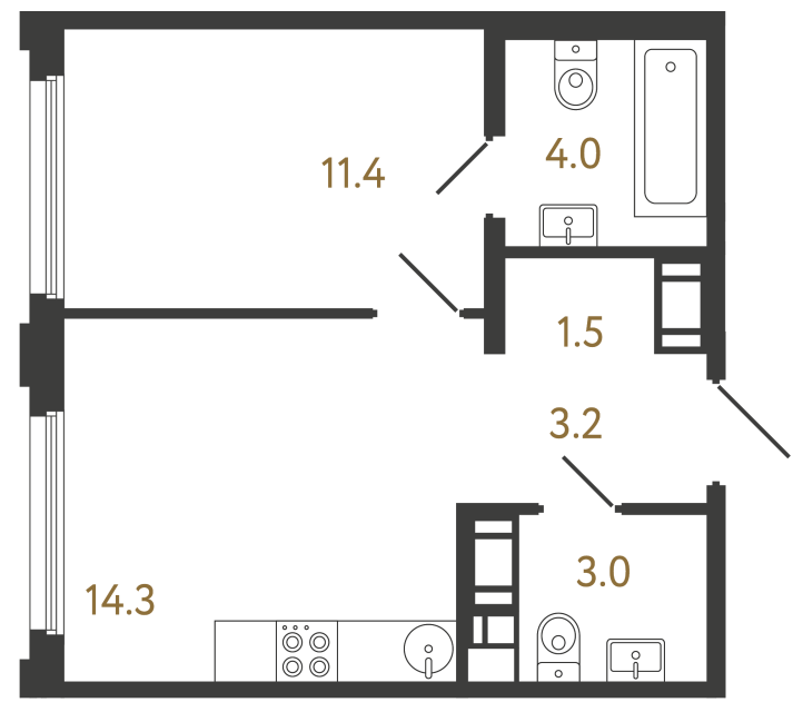 Однокомнатная квартира №237 в ЖК Гений - 37.4 м²  - №2