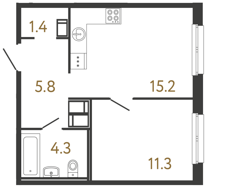 Однокомнатная квартира №251 в ЖК Передвижники - 38 м²  - №2