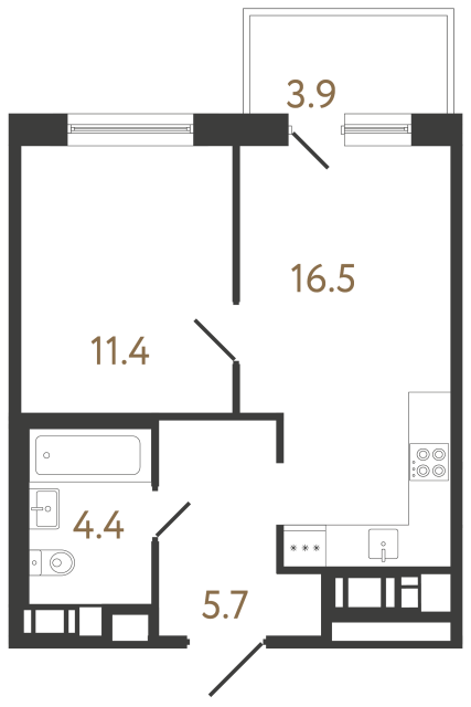Однокомнатная квартира №74 в ЖК Передвижники 2 - 38 м²  - №2