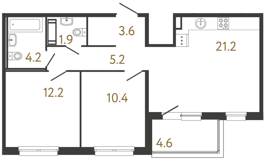 Двухкомнатная квартира №156 в ЖК Передвижники - 58.7 м²  - №2