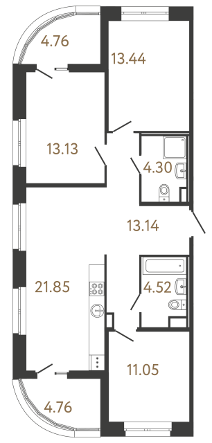 Трёхкомнатная квартира №718 в ЖК Ultra City 3 - 81.43 м²  - №2