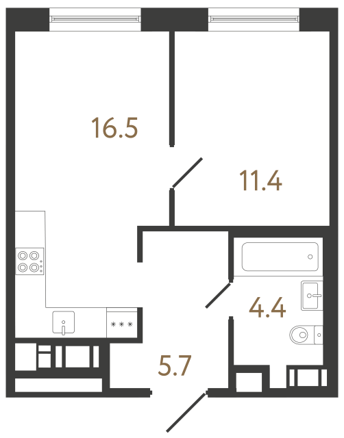 Однокомнатная квартира №86 в ЖК Передвижники 2 - 38 м²  - №2
