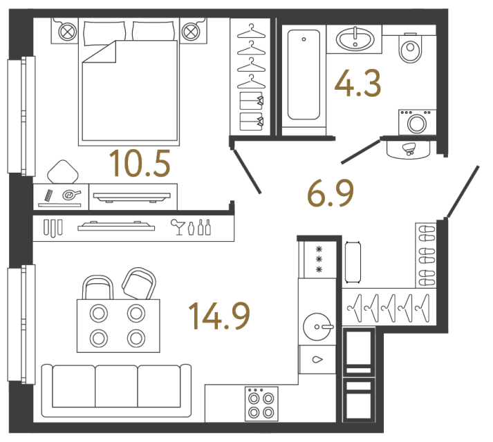 Однокомнатная квартира №75 в ЖК Передвижники - 36.6 м²