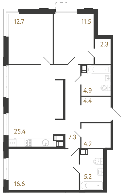 Трёхкомнатная квартира №1010 в ЖК Струны 2 оч. - 94.5 м²  - №2