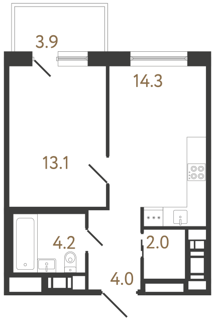 Однокомнатная квартира №186 в ЖК Передвижники 2 - 37.6 м²  - №2