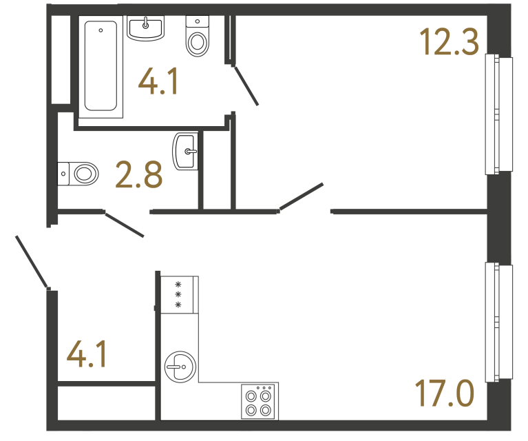 Однокомнатная квартира №1 в ЖК Передвижники - 40.3 м²  - №2