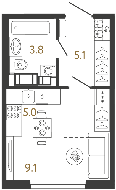 Студия №37 в ЖК Гений - 23 м²
