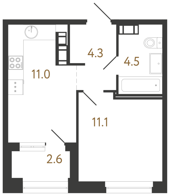 Однокомнатная квартира №329 в ЖК Куинджи - 30.9 м²  - №2