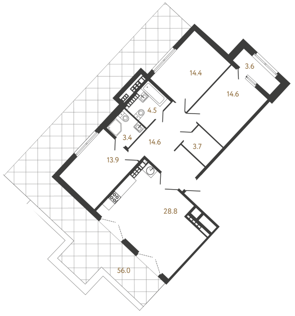 Трёхкомнатная квартира №205 в ЖК Миръ - 97.9 м²  - №2