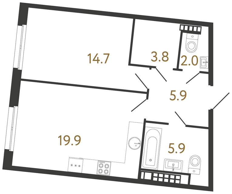 Однокомнатная квартира №195 в ЖК Визионер - 52.2 м²  - №2