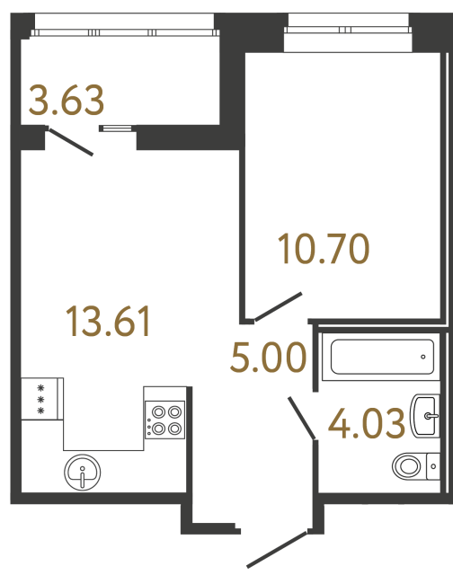 Однокомнатная квартира №877 в ЖК Ultra City 3 - 33.34 м²  - №2