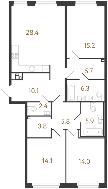 Трёхкомнатная квартира №1 в ЖК Визионер - 111.7 м²  - №2