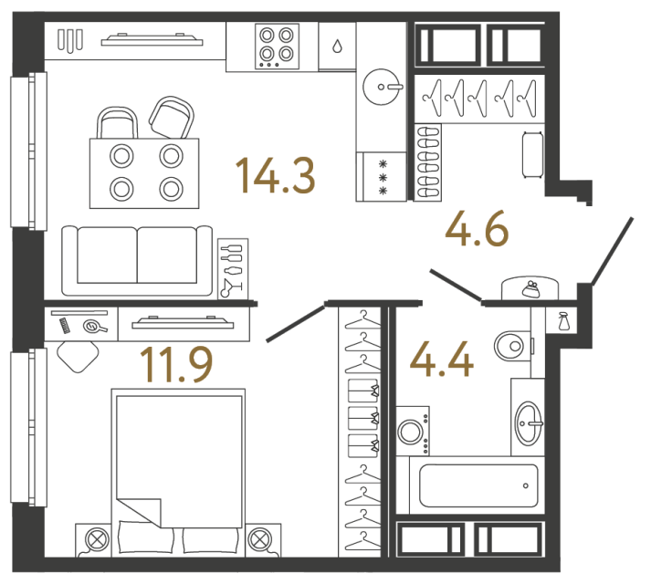 Однокомнатная квартира №22 в ЖК Передвижники - 35.2 м²