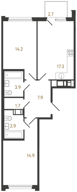 Двухкомнатная квартира №1126 в ЖК Гений - 63.8 м²  - №2