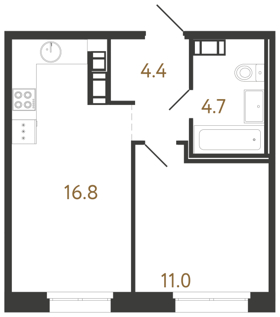 Однокомнатная квартира №5 в ЖК Куинджи - 36.9 м²  - №2