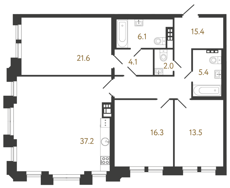 Трёхкомнатная квартира №42 в ЖК Коллекционер - 121.6 м²  - №2