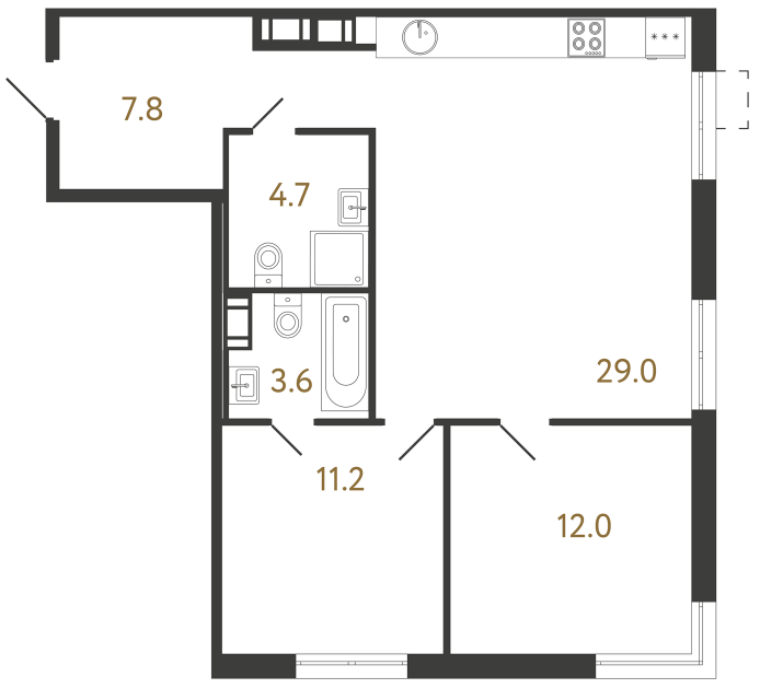 Двухкомнатная квартира №472 в ЖК Струны - 68.3 м²  - №2